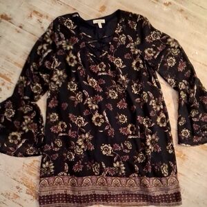 Speechless Black Floral Blouse with Bell Sleeves